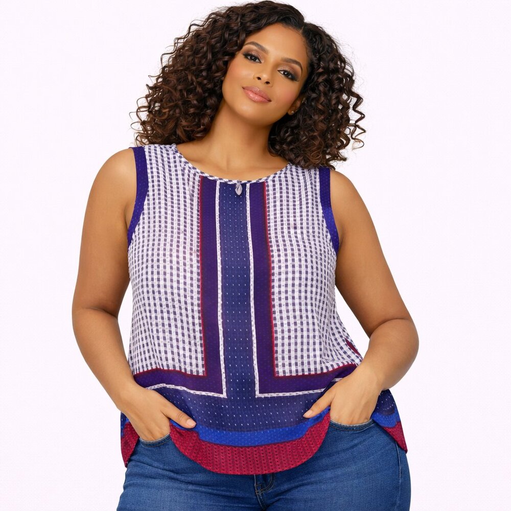 Japna Sheer Sleeveless Tank Blouse | Handmade Geometric Print Top | Size M